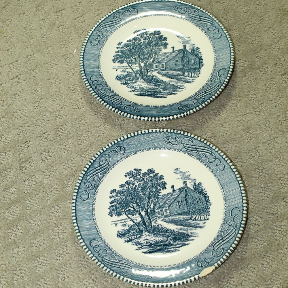 Set of 2 Currier & Ives Lake House Washington's Birthplace 7.25" Plates